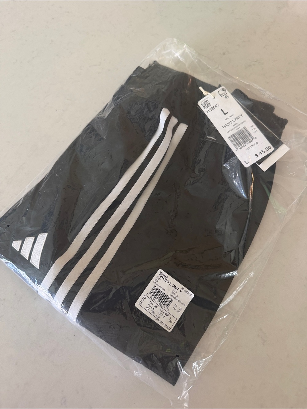 Kids Large adidas Black Track Pants with White Three-Stripes